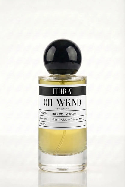 011 WKND citrus fresh green musky men's fragrance by Ithra Perfumes, bright and casual