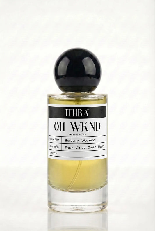 011 WKND citrus fresh green musky men's fragrance by Ithra Perfumes, bright and casual