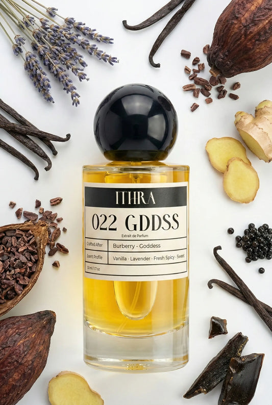 022 GDDSS perfume bottle styled with spicy, floral, and sweet fragrance ingredients, vibrant, cheerful, soft and alluring notes