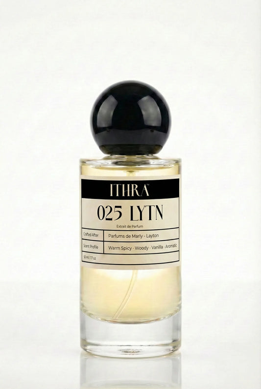 025 LYTN aromatic warm spicy vanilla woody unisex perfume bottle by Ithra Perfumes, smooth and confident
