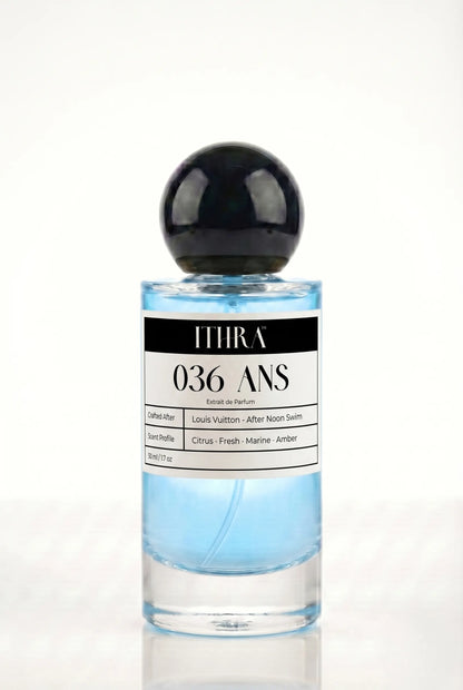 036 ANS citrus marine amber unisex fragrance by Ithra Perfumes, bright and sun-warmed
