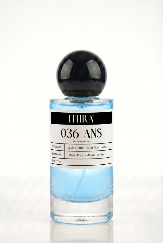 036 ANS citrus marine amber unisex fragrance by Ithra Perfumes, bright and sun-warmed