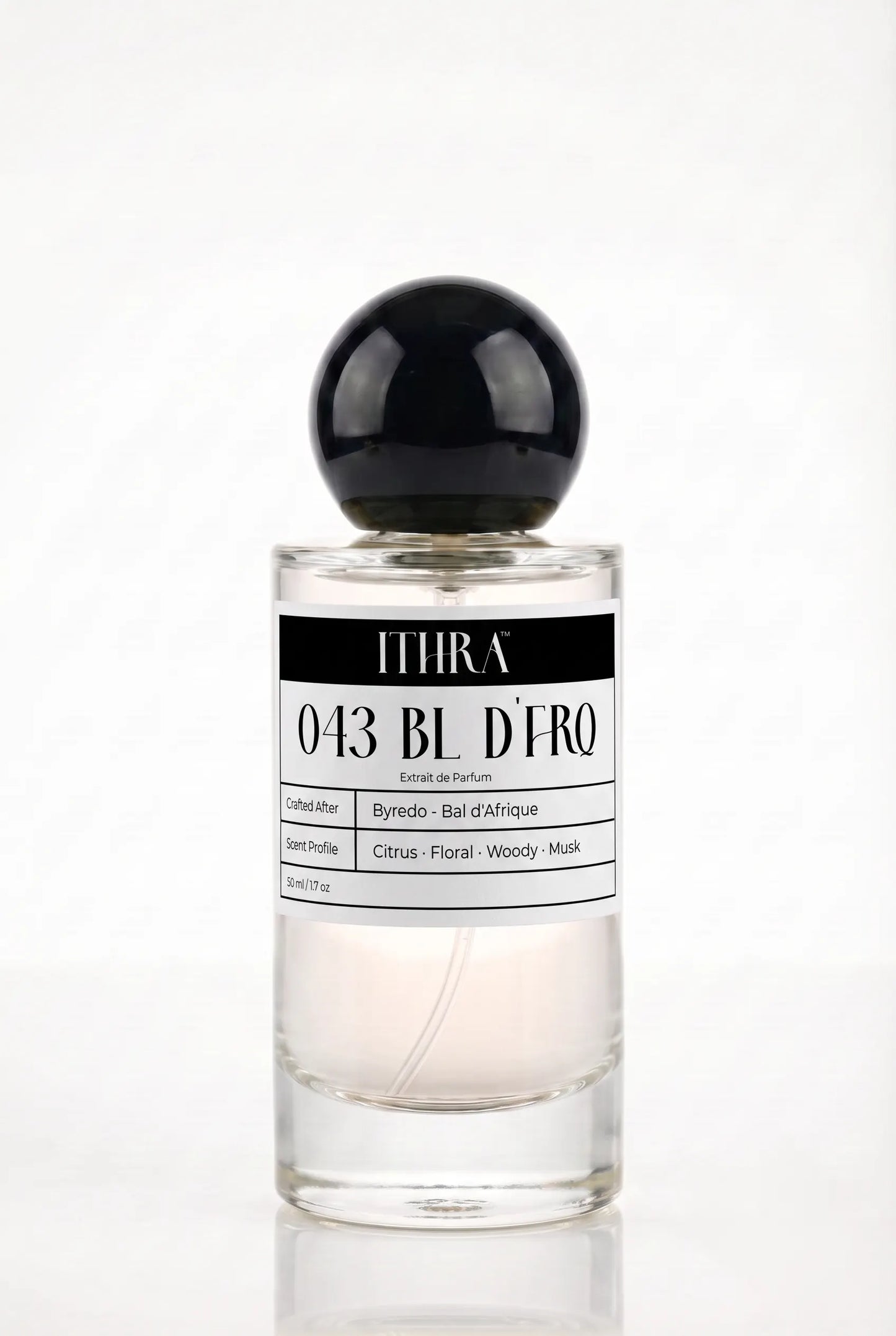 043 BL D'FRQ citrus floral woody unisex perfume by Ithra, radiant and sun-drenched