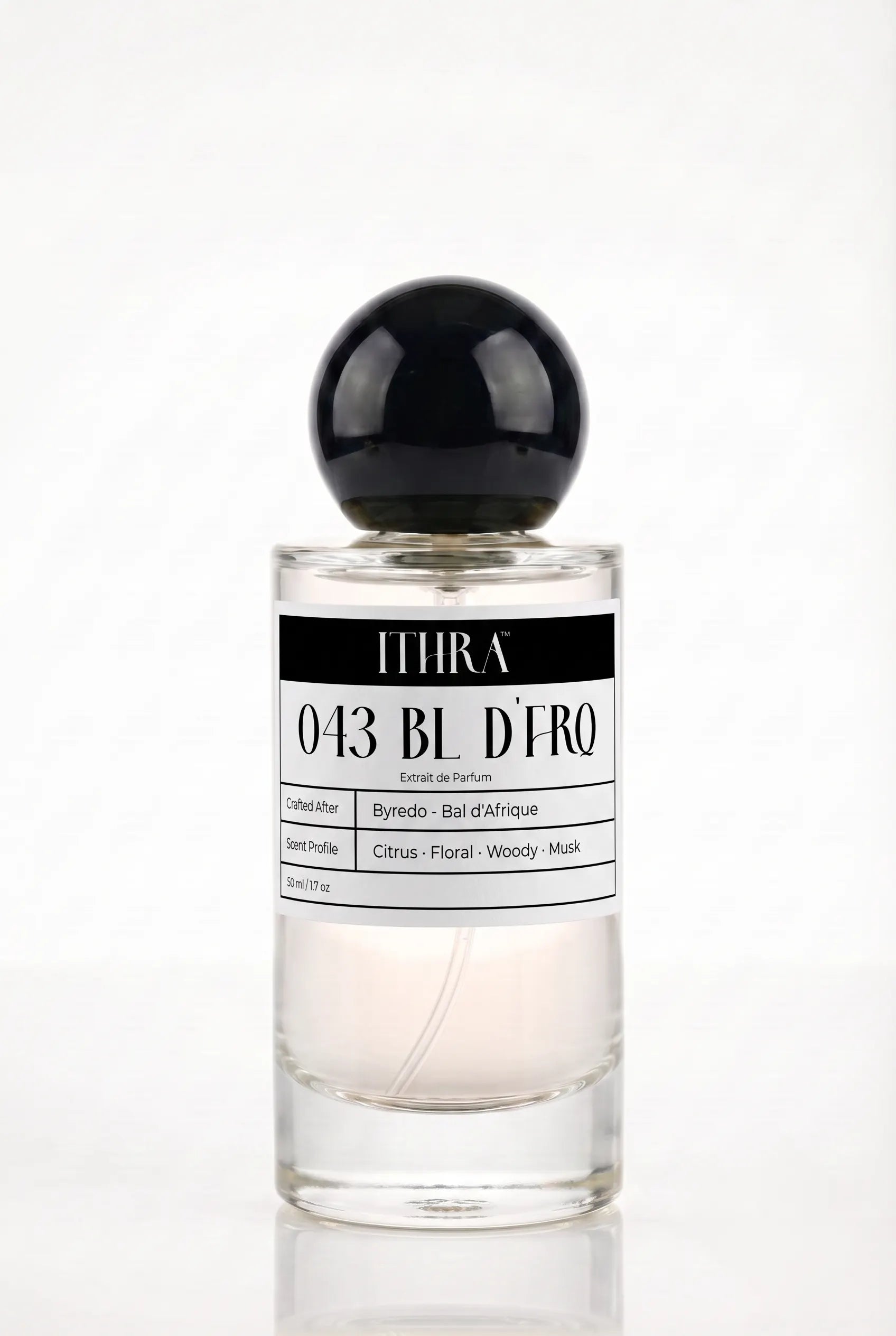 043 BL D'FRQ citrus floral woody unisex perfume by Ithra, radiant and sun-drenched