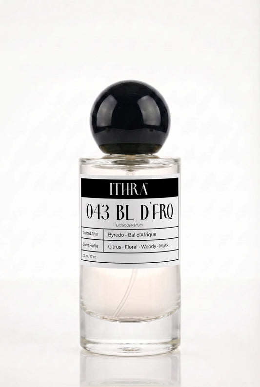 043 BL D'FRQ citrus floral woody unisex perfume by Ithra, radiant and sun-drenched