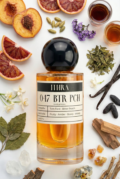 047 BTR PCH perfume bottle styled with fresh woody fragrance ingredients, crisp, balanced, deep and sensual notes