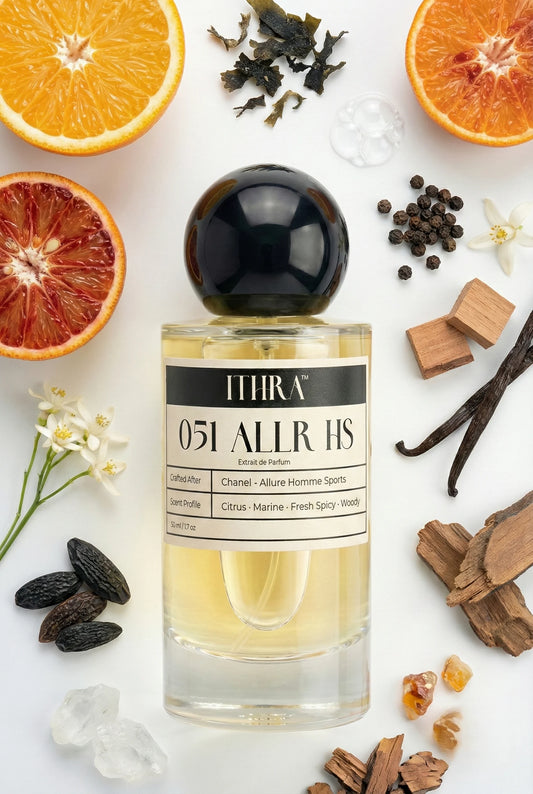 051 ALLR HS perfume bottle styled with spicy aromatic and woody fragrance ingredients, lively, fresh and radiant notes