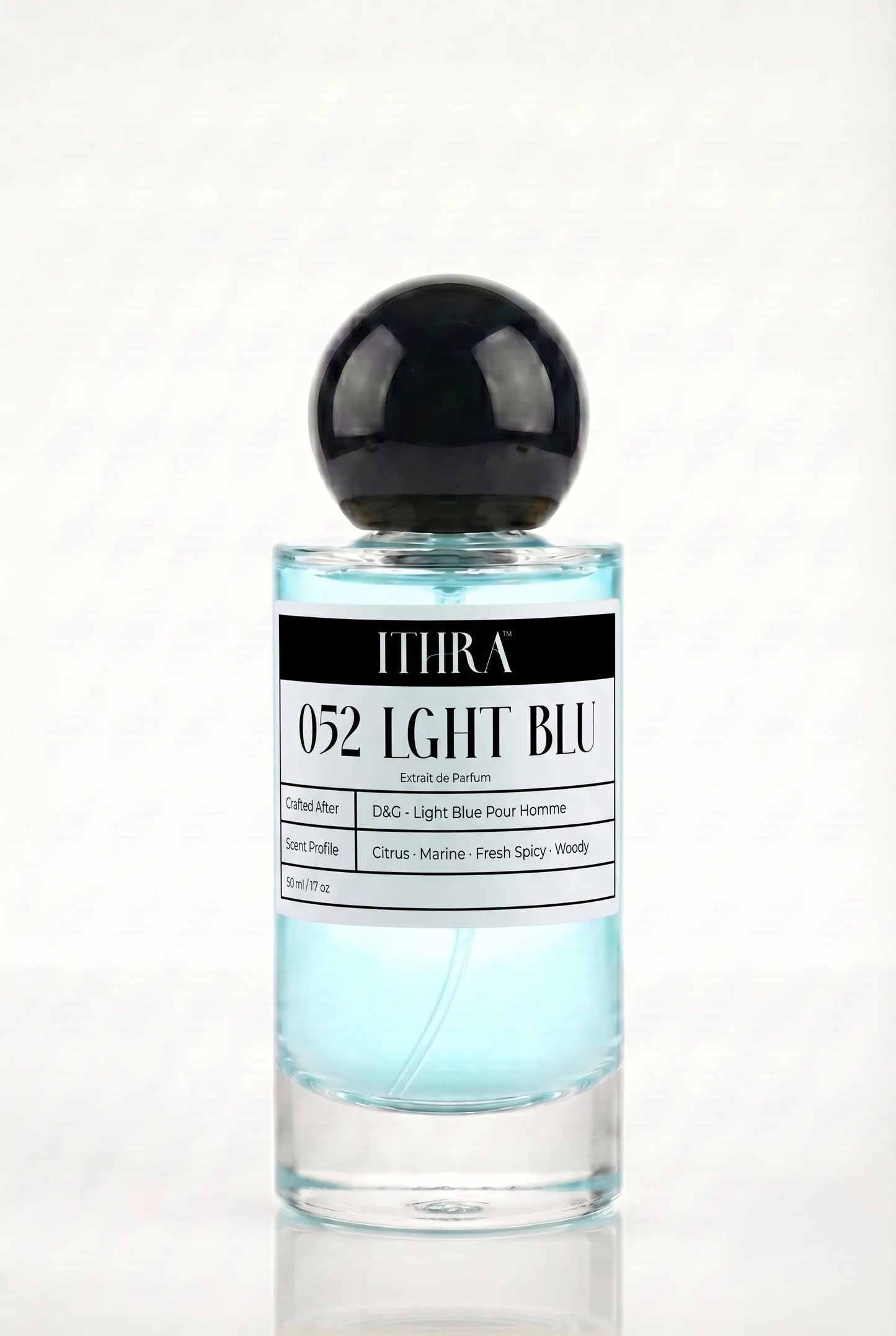 052 LGHT BLU citrus aquatic fresh spicy men's perfume by Ithra, crisp and sun-warmed