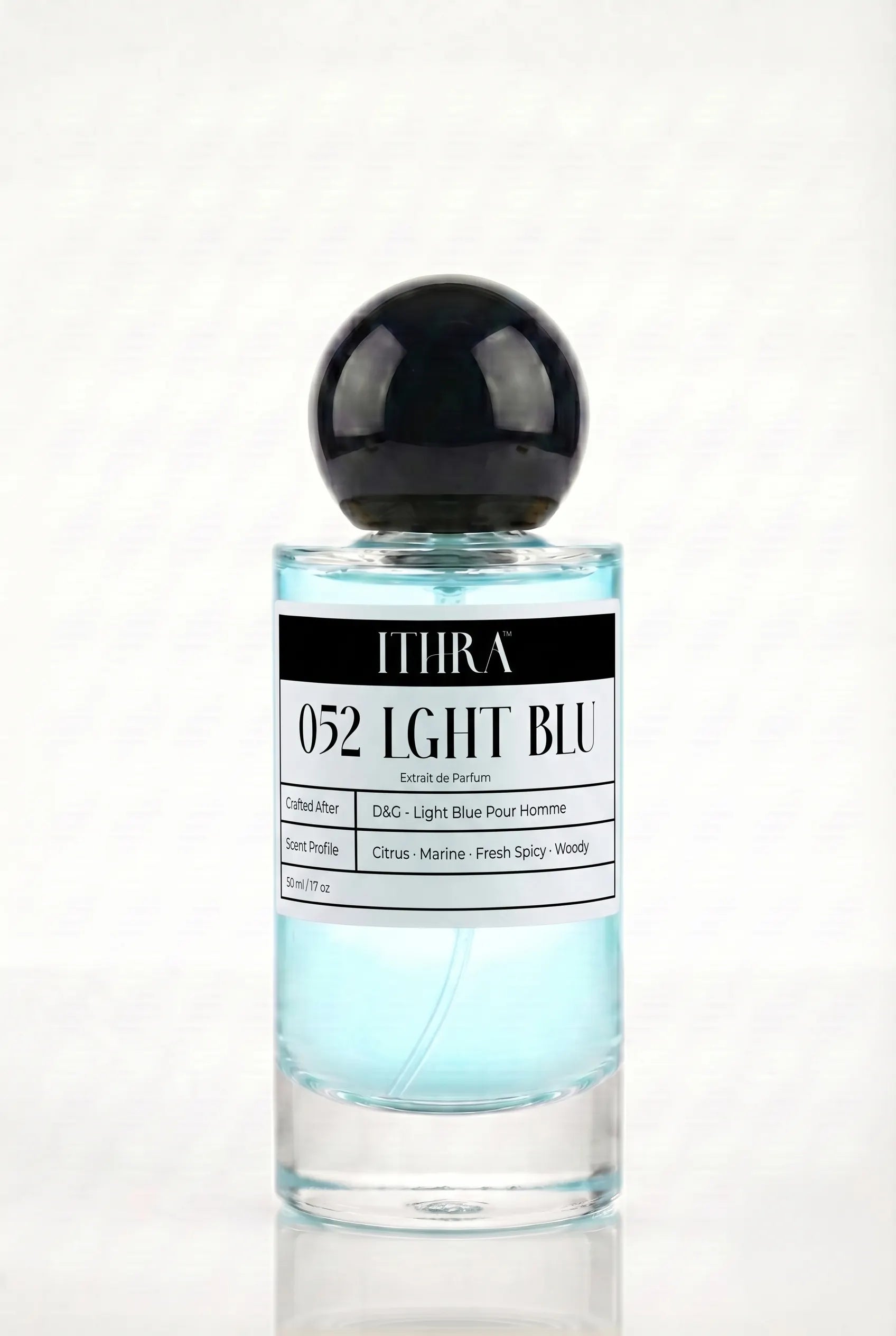 052 LGHT BLU citrus aquatic fresh spicy men's perfume by Ithra, crisp and sun-warmed
