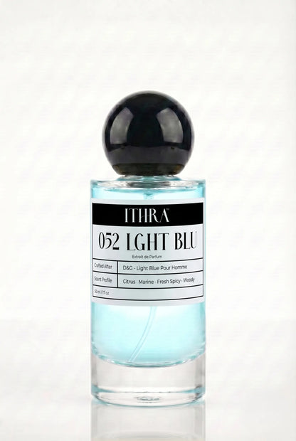 052 LGHT BLU citrus aquatic fresh spicy men's perfume by Ithra, crisp and sun-warmed
