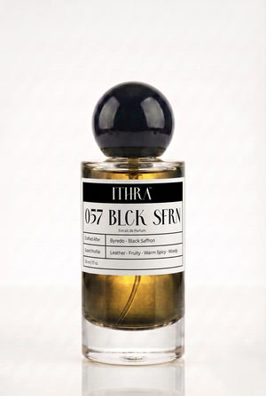 057 BLCK SFRN leather saffron fruity warm spicy unisex perfume by Ithra, bold and golden