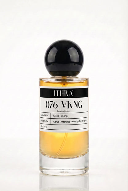076 VKNG citrus aromatic fresh spicy woody men's perfume by Ithra, bold and wind-swept