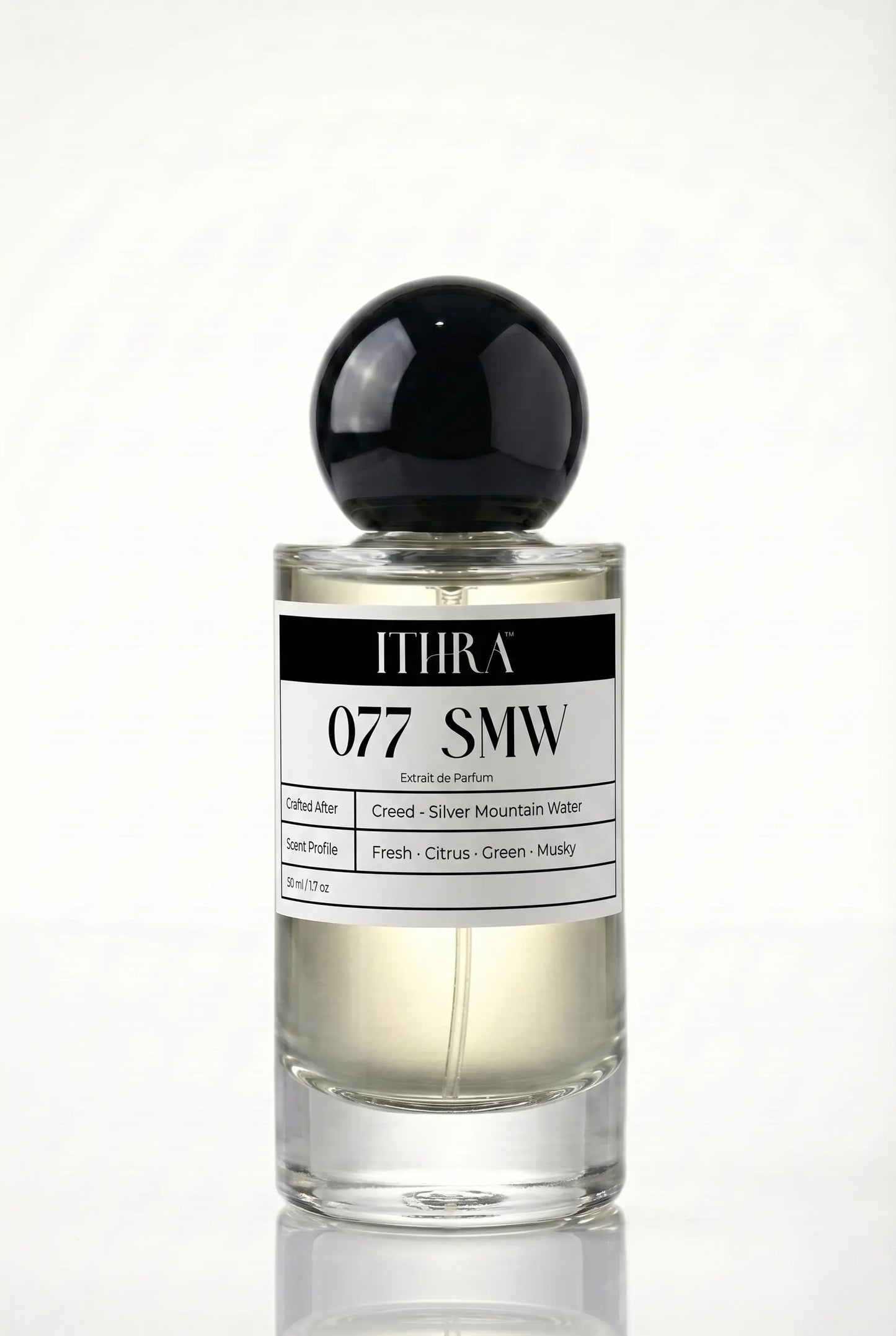 077 SMW citrus fresh green musky unisex fragrance by Ithra Perfumes, cool and luminous