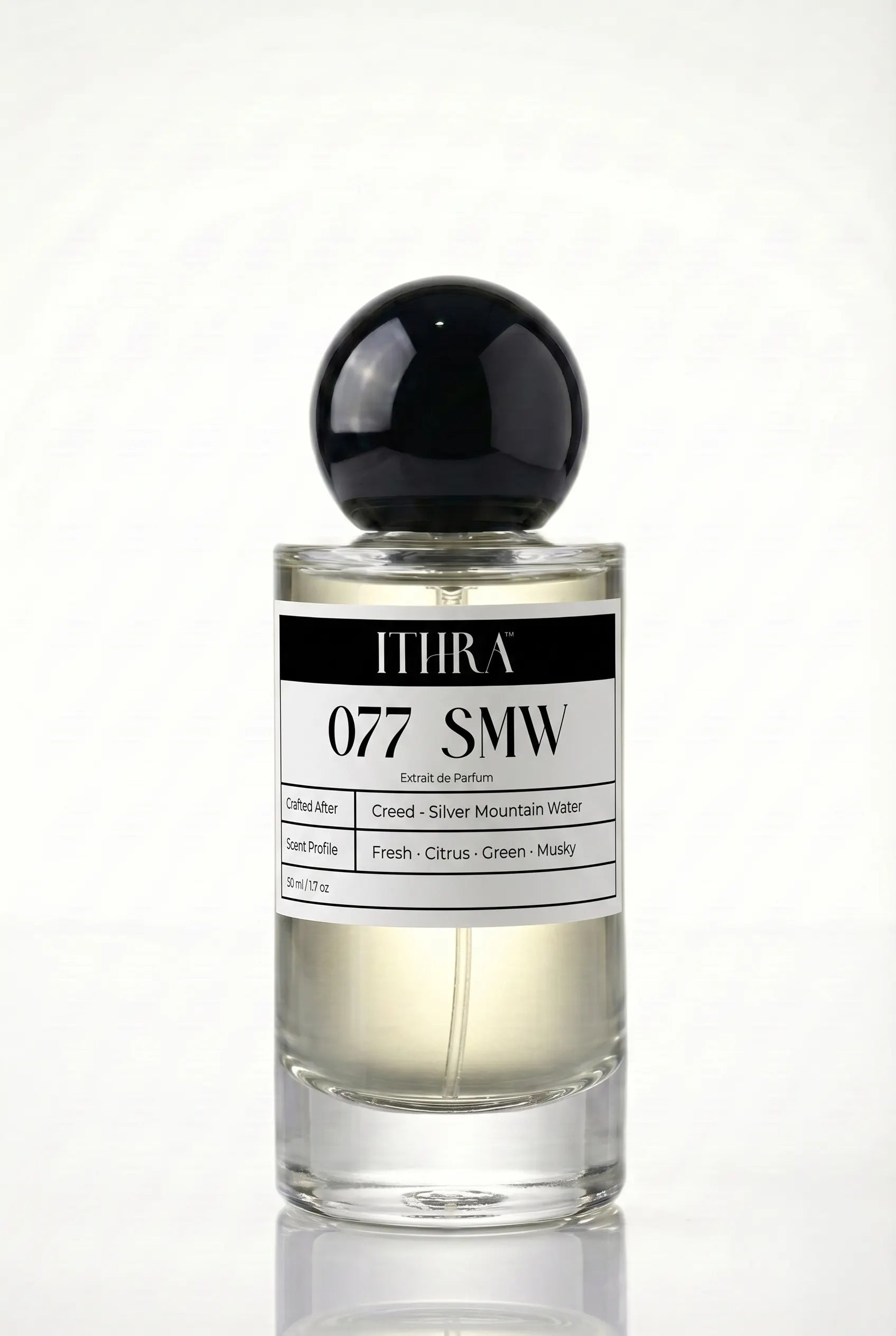 077 SMW citrus fresh green musky unisex fragrance by Ithra Perfumes, cool and luminous
