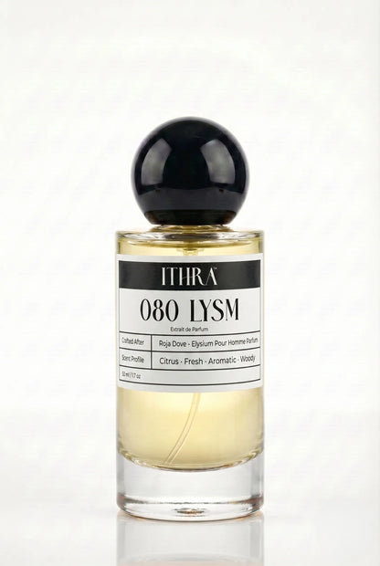 080 LYSM citrus aromatic fresh woody men's fragrance by Ithra Perfumes, vivid and refined