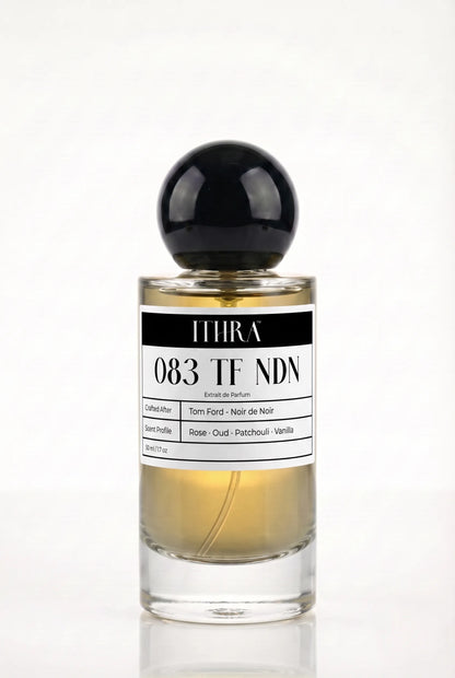083 TF NDN rose oud patchouli vanilla unisex perfume by Ithra, opulent and shadowy