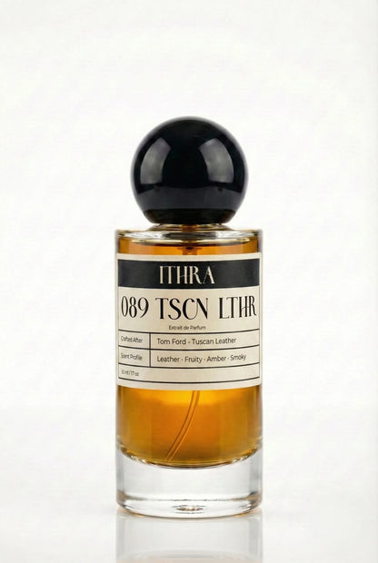 089 TSCN LTHR leather fruity smoky amber unisex perfume by Ithra, bold and commanding