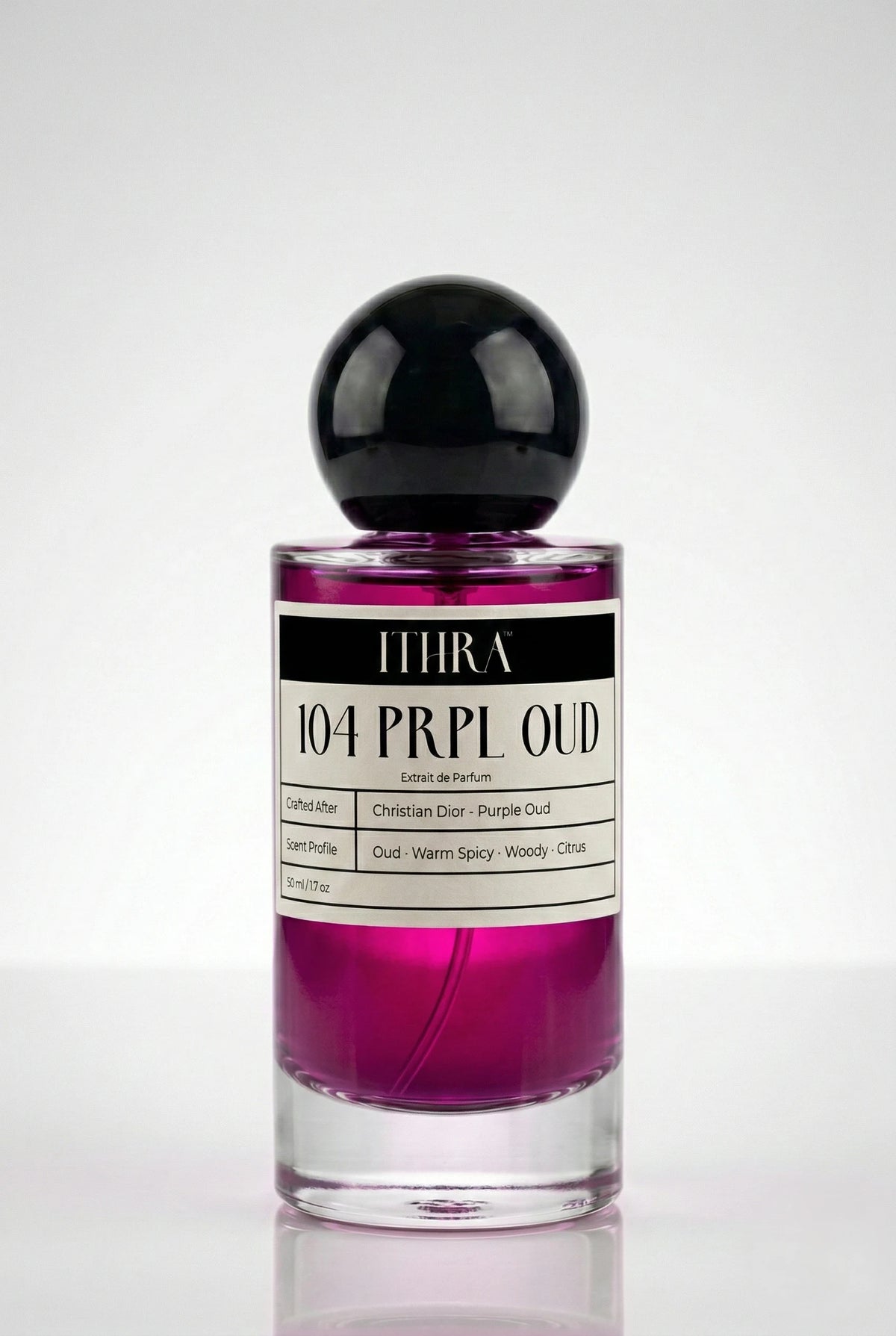104 PRPL OUD citrus warm spicy oud woody unisex perfume by Ithra, opulent and refined