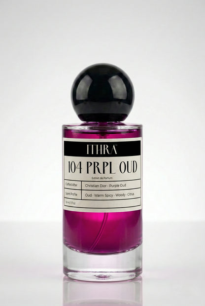104 PRPL OUD citrus warm spicy oud woody unisex perfume by Ithra, opulent and refined