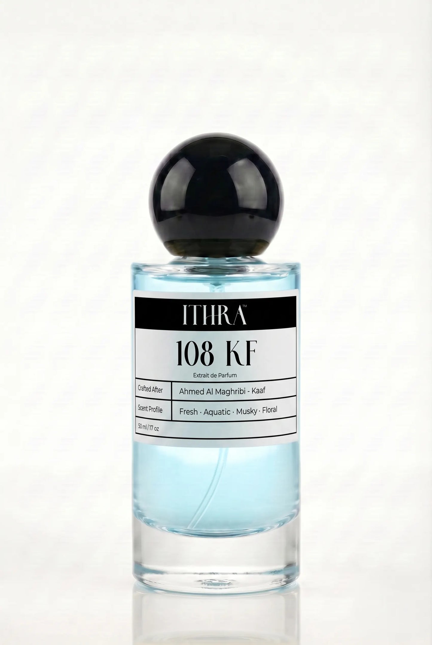 108 KF aquatic floral fresh musky unisex fragrance by Ithra Perfumes, airy and luminous