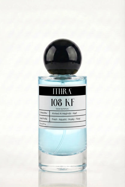 108 KF aquatic floral fresh musky unisex fragrance by Ithra Perfumes, airy and luminous
