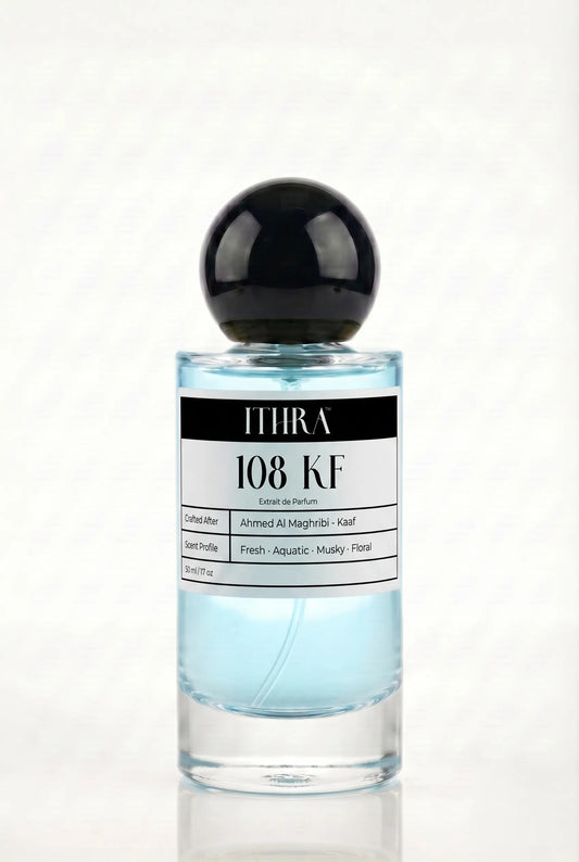 108 KF aquatic floral fresh musky unisex fragrance by Ithra Perfumes, airy and luminous