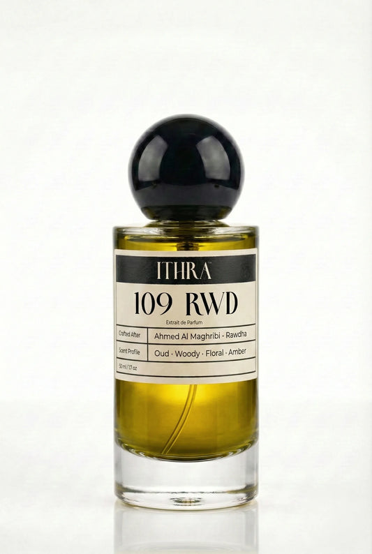 109 RWD amber floral oud woody unisex perfume by Ithra, warm and regal