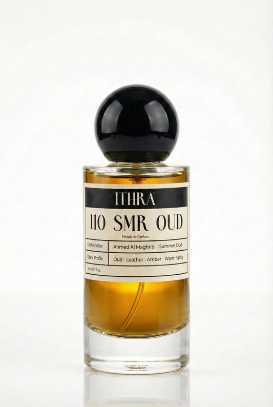 110 SMR OUD fresh warm spicy oud leather amber unisex perfume by Ithra, luminous and enveloping
