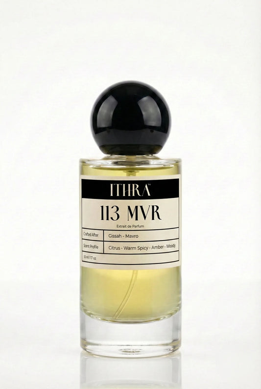 113 MVR citrus fresh spicy warm amber aromatic unisex perfume by Ithra, vibrant and seductive