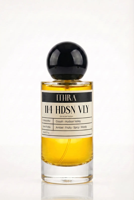114 HDSN VLY amber fruity spicy woody unisex perfume by Ithra, rich and luxe