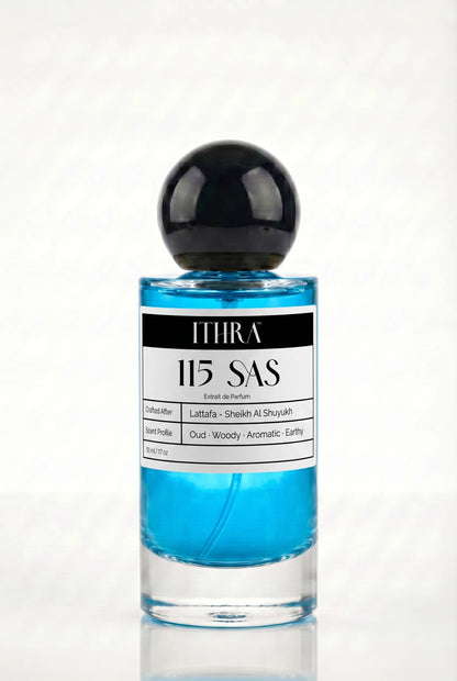 115 SAS oriental woody aromatic unisex fragrance by Ithra Perfumes, deep and commanding
