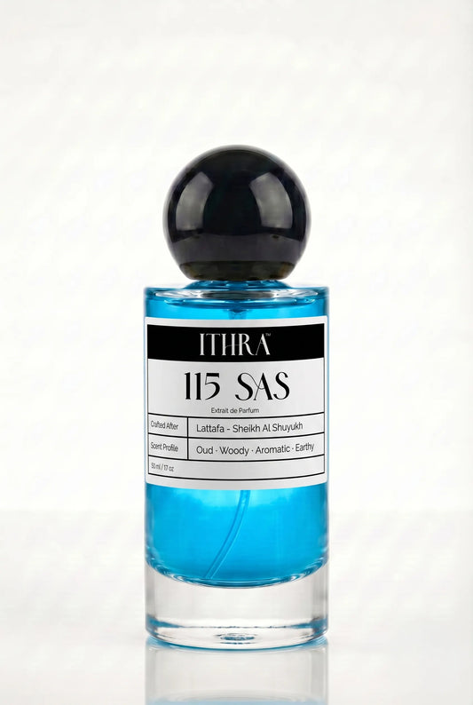 115 SAS oriental woody aromatic unisex fragrance by Ithra Perfumes, deep and commanding