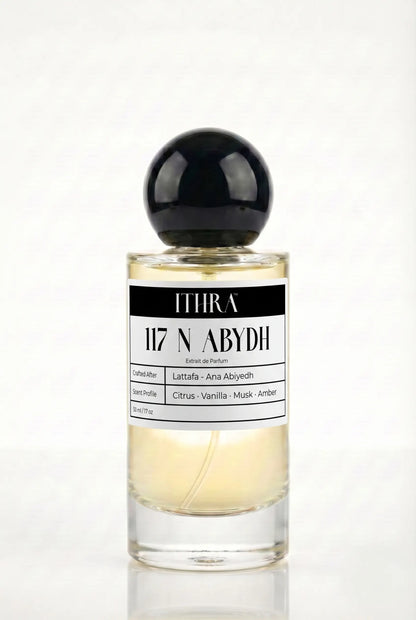 117 N ABYDH soft gourmand unisex fragrance by Ithra Perfumes, soft and luminous