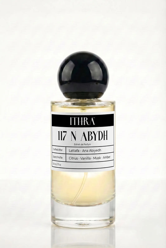 117 N ABYDH soft gourmand unisex fragrance by Ithra Perfumes, soft and luminous