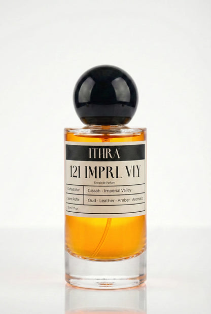 121 IMPRL VLY aromatic leather oud amber unisex perfume by Ithra, fresh and grounded