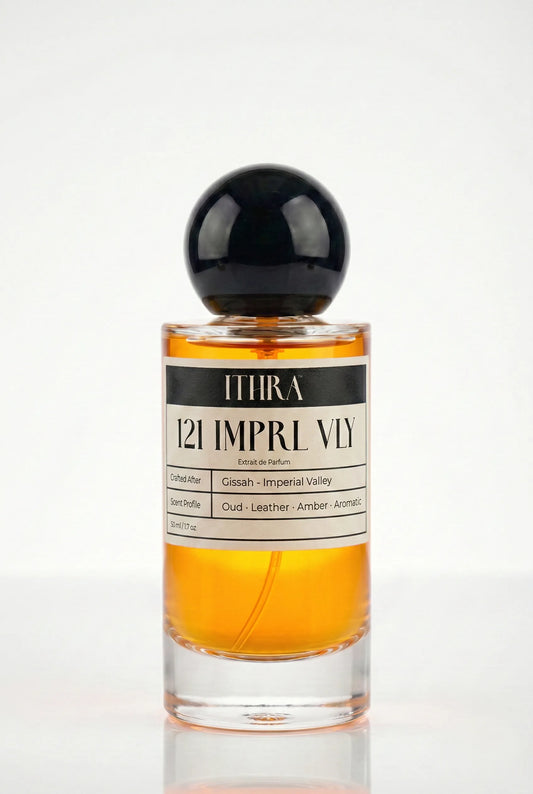 121 IMPRL VLY aromatic leather oud amber unisex perfume by Ithra, fresh and grounded