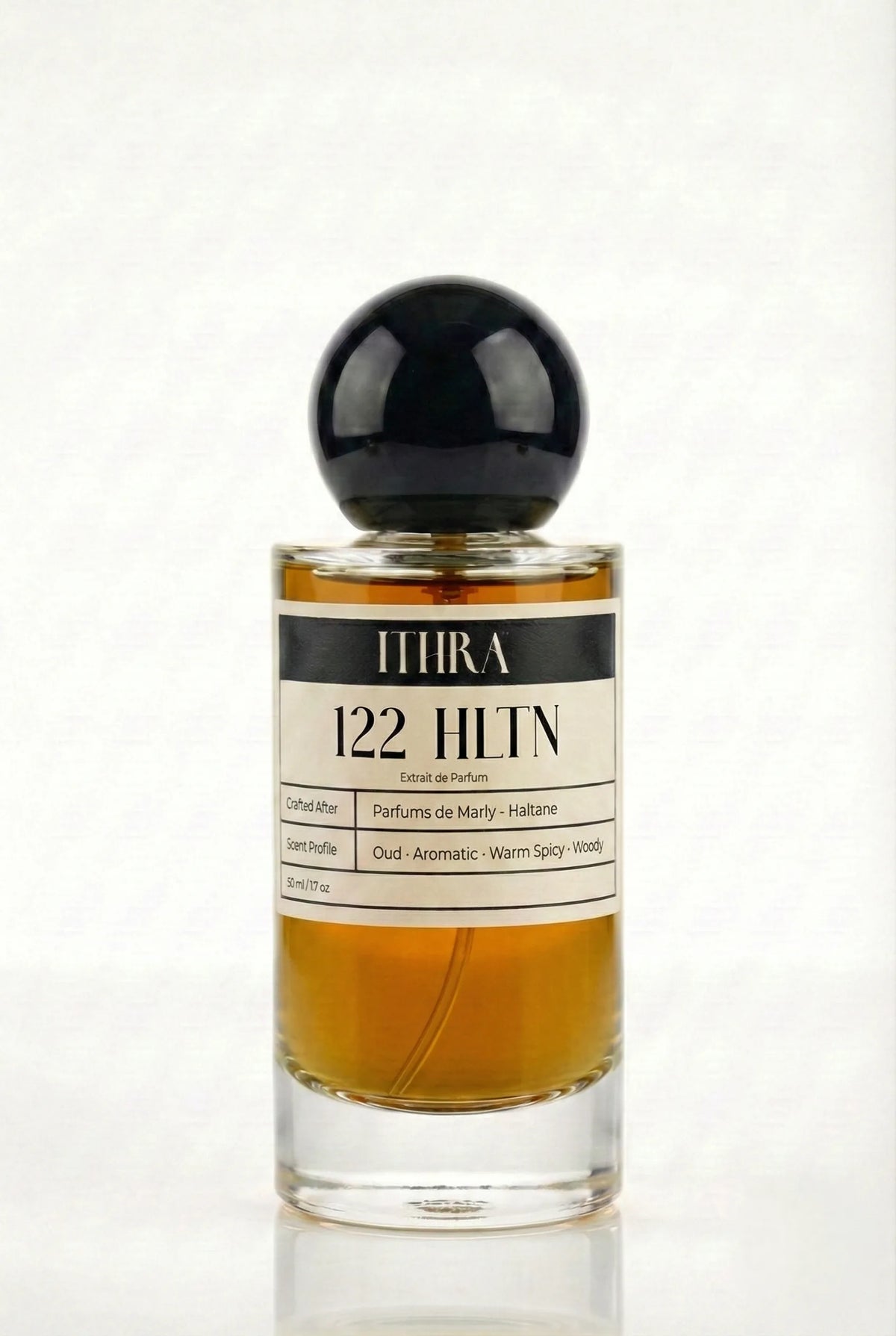 122 HLTN aromatic warm spicy oud woody men's perfume by Ithra, clean and commanding
