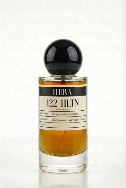 122 HLTN aromatic warm spicy oud woody men's perfume by Ithra, clean and commanding
