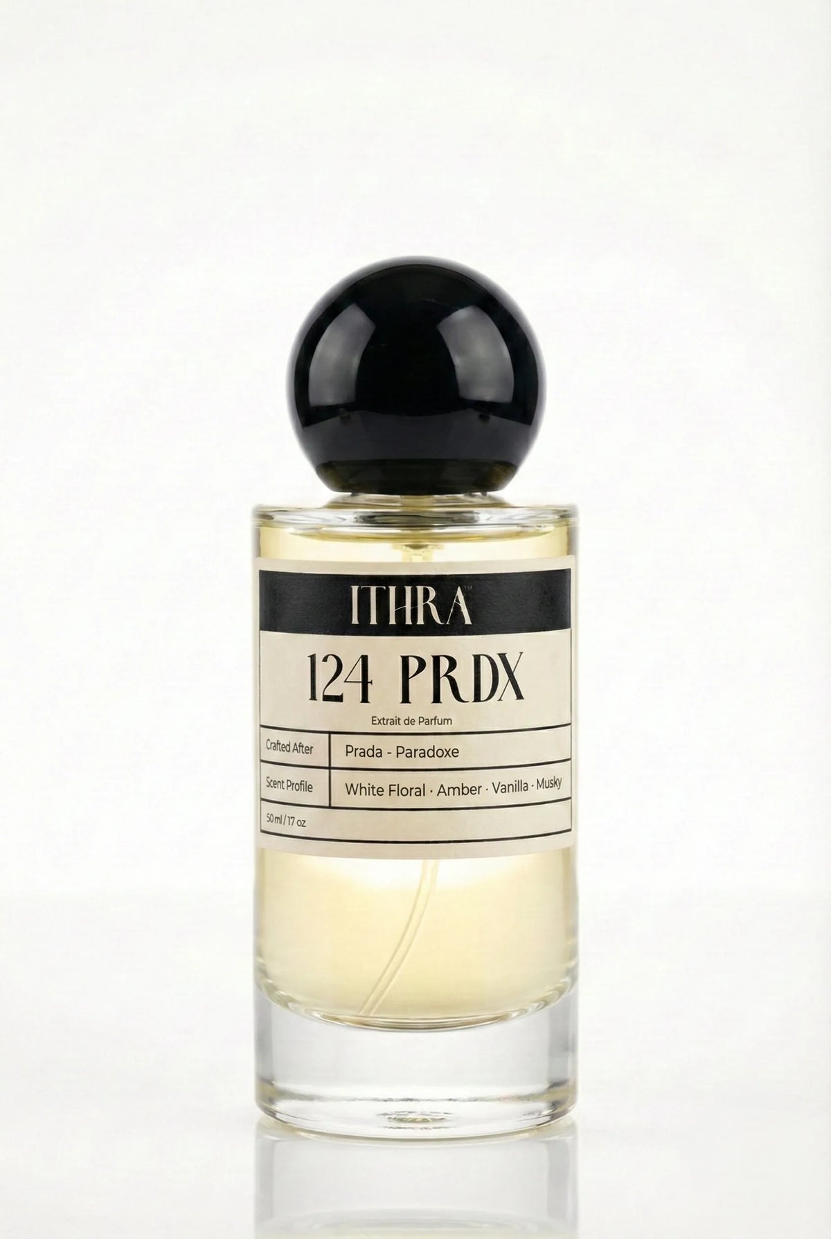 124 PRDX white floral fresh vanilla musky amber women's perfume by Ithra, luminous and graceful
