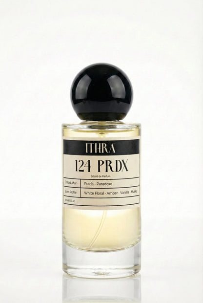 124 PRDX white floral fresh vanilla musky amber women's perfume by Ithra, luminous and graceful
