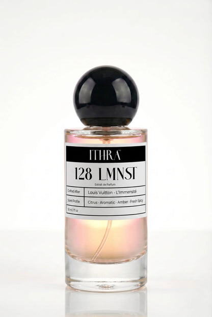 128 LMNST citrus aromatic amber men's perfume by Ithra, clean and refined