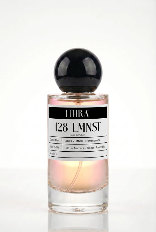 128 LMNST citrus aromatic amber men's perfume by Ithra, clean and refined