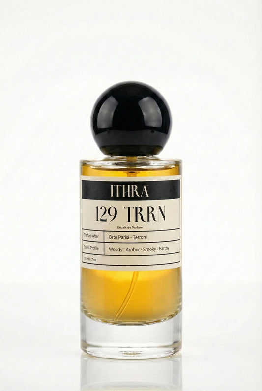 129 TRRN earthy woody smoky amber unisex perfume by Ithra, bold and volcanic
