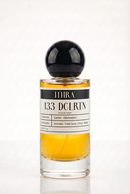 133 DCLRTN aromatic citrus fresh spicy woody men's perfume by Ithra, refined and commanding