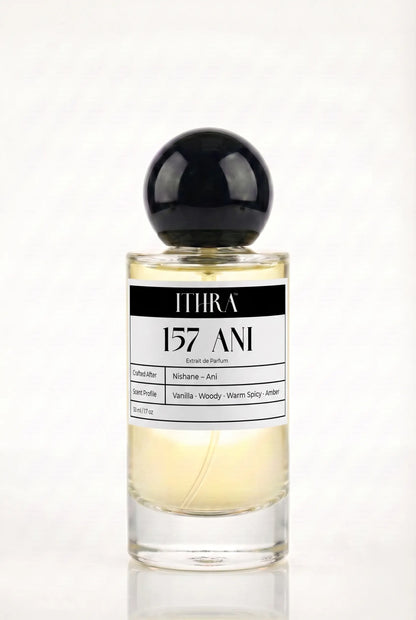 157 ANI vanilla warm spicy woody amber unisex perfume by Ithra, golden and luxurious