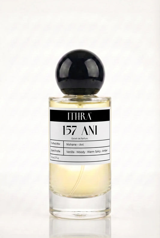157 ANI vanilla warm spicy woody amber unisex perfume by Ithra, golden and luxurious