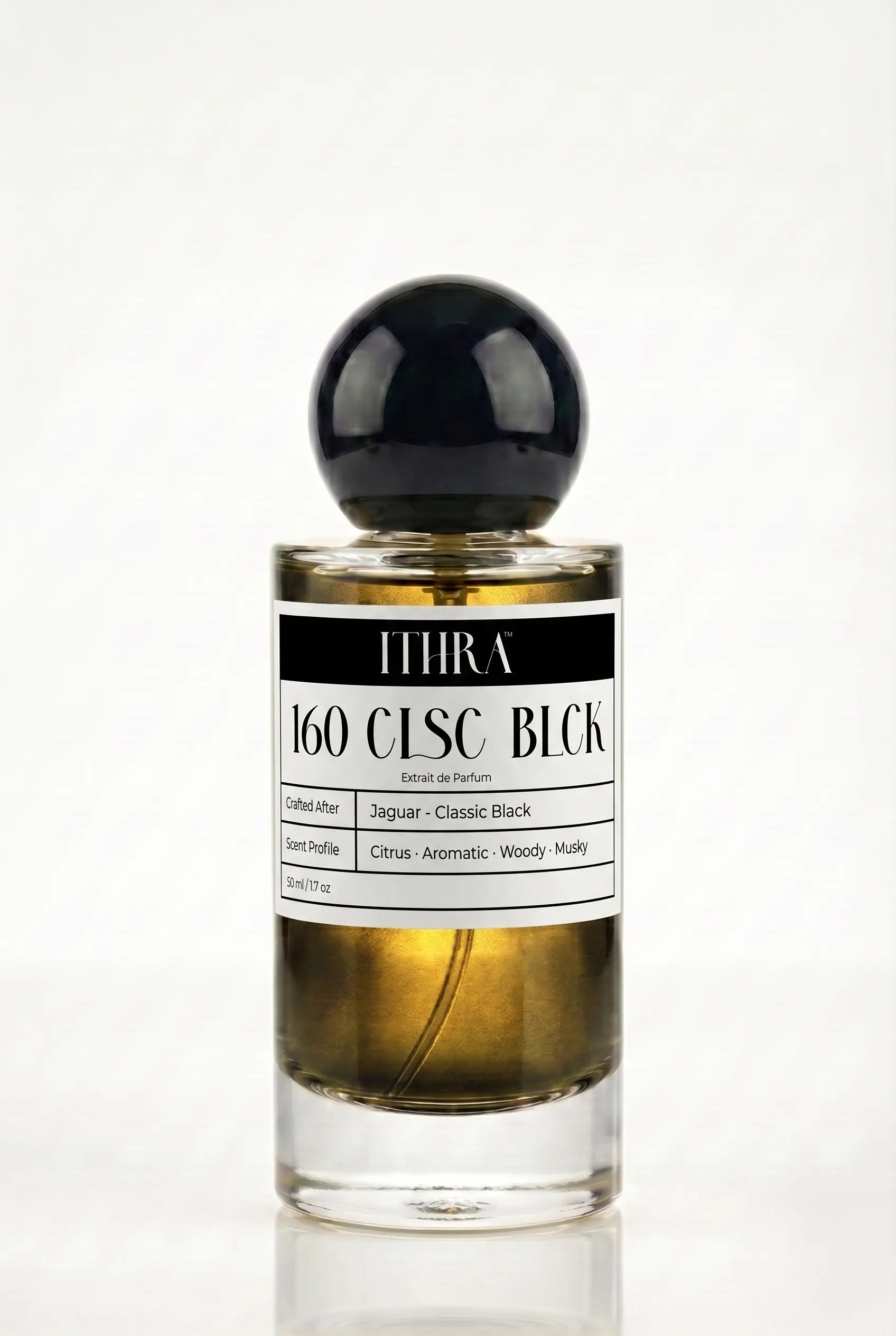 160 CLSC BLCK citrus aromatic woody musky men's fragrance by Ithra Perfumes, sleek and urban