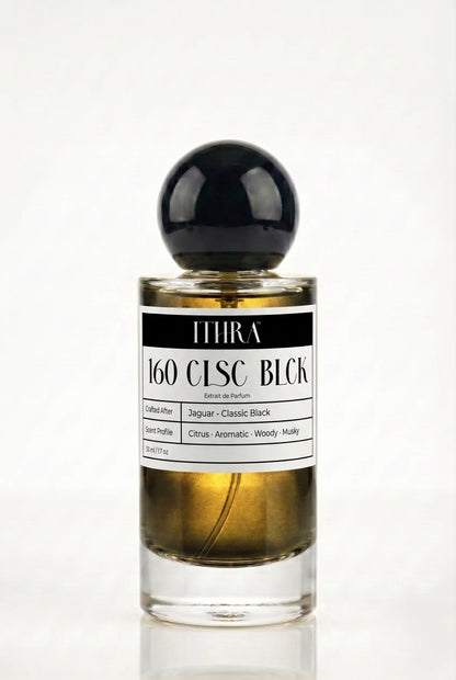160 CLSC BLCK citrus aromatic woody musky men's fragrance by Ithra Perfumes, sleek and urban