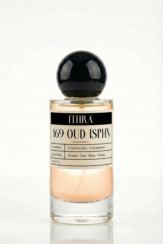 169 OUD ISPHN oud rose smoky amber unisex perfume by Ithra, dark and magnetic