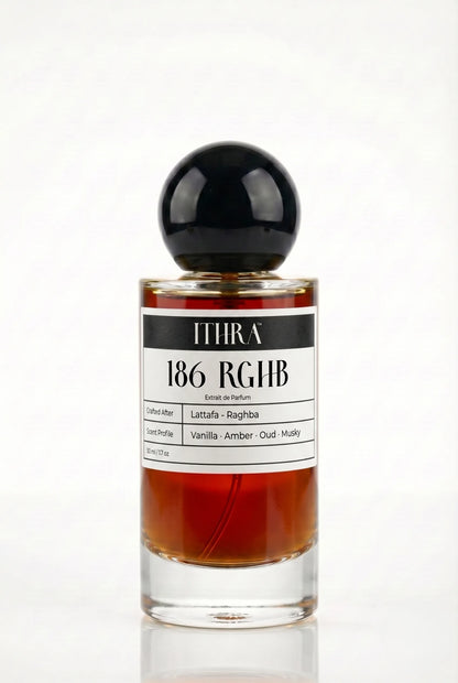 186 RGHB oriental vanilla musky unisex fragrance by Ithra Perfumes, warm and enveloping